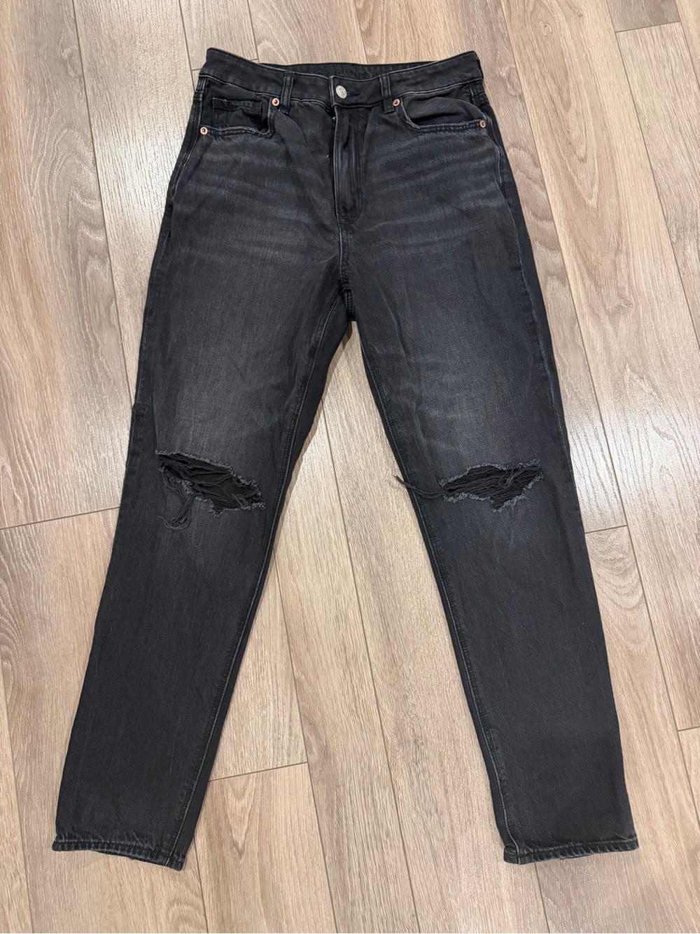 American Eagle Outfitters Strigid Black Distressed Boyfriend Jeans